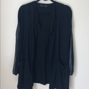 Black cardigan with leather sleeves